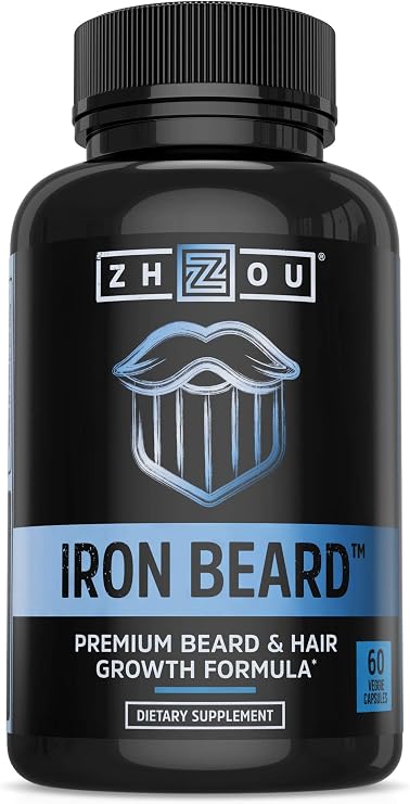 Zhou Iron Beard - Beard Growth Vitamins Men - 60 Veggie Capsules