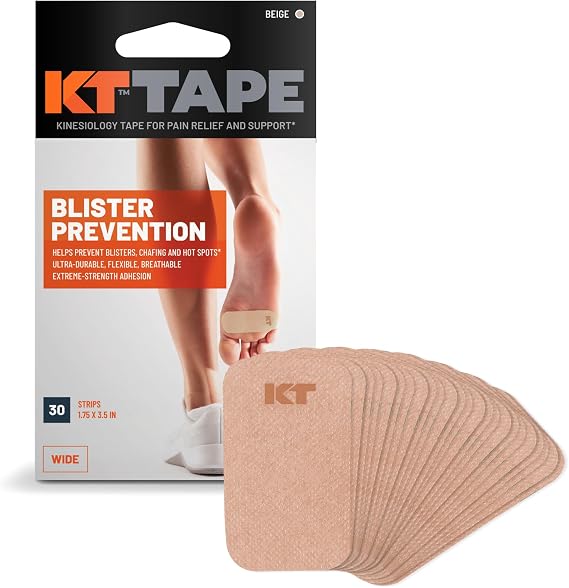KT Tape, Blister Prevention Tape, Wide Cut, 30 Count, 3.5" Precut Strips, Beige